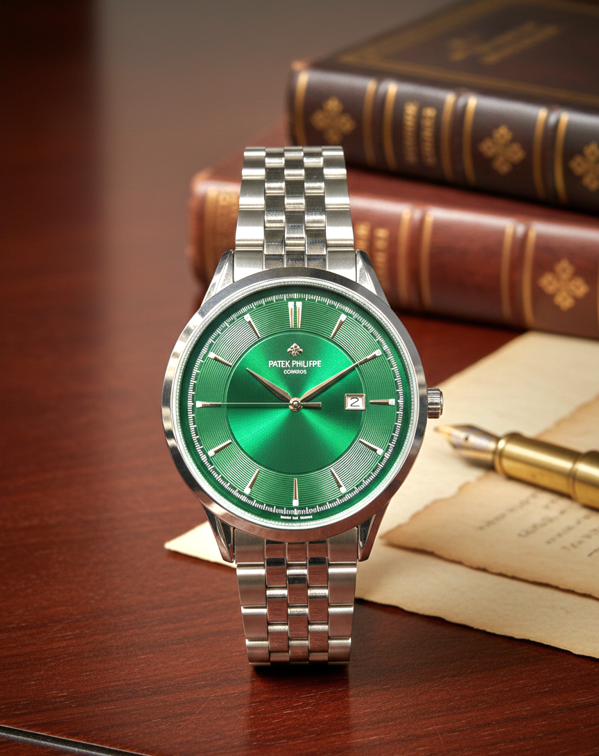 Patek Philippe Men’s Luxury Watch – Stainless Steel Bracelet, Green Dial