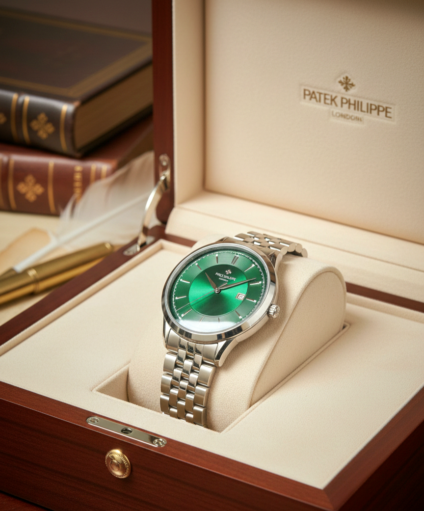 Patek Philippe Men’s Luxury Watch – Stainless Steel Bracelet, Green Dial