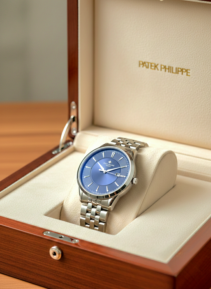 Patek Philippe Men’s Luxury Watch – Stainless Steel Bracelet, Blue Dial