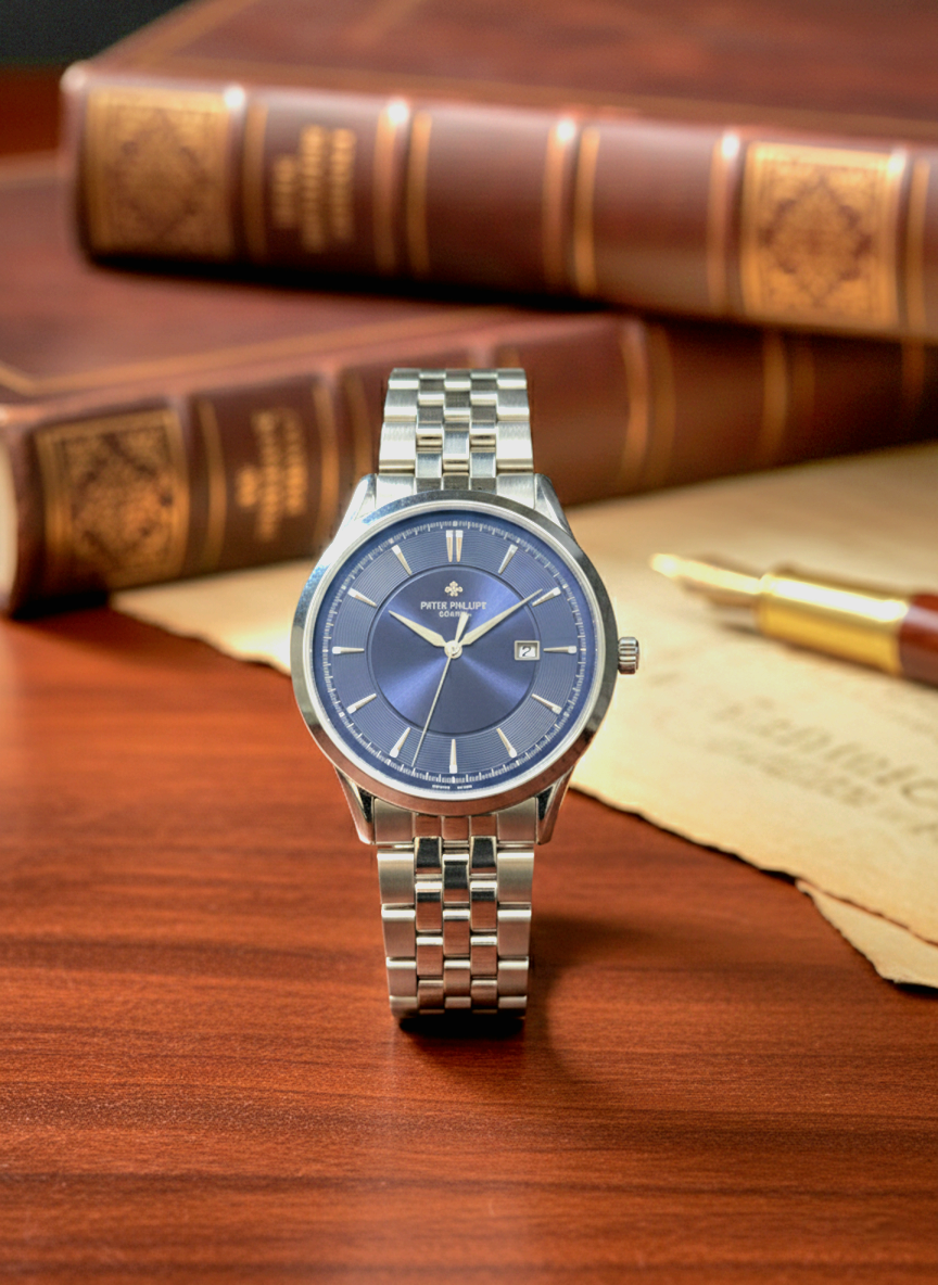 Patek Philippe Men’s Luxury Watch – Stainless Steel Bracelet, Blue Dial